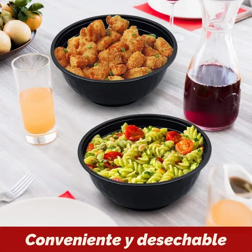 Vista 7 de 150 recipientes apilables para preparación de comidas, cuencos de comida de 36 onzas para llevar, reutilizables, negros desechables con tapas, aptos