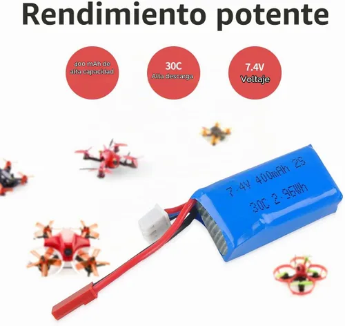 Vista 2 de Batería LiPo de 400mAh 2S 7.4V 30C con JST Plug para Micro FPV Racing Drone