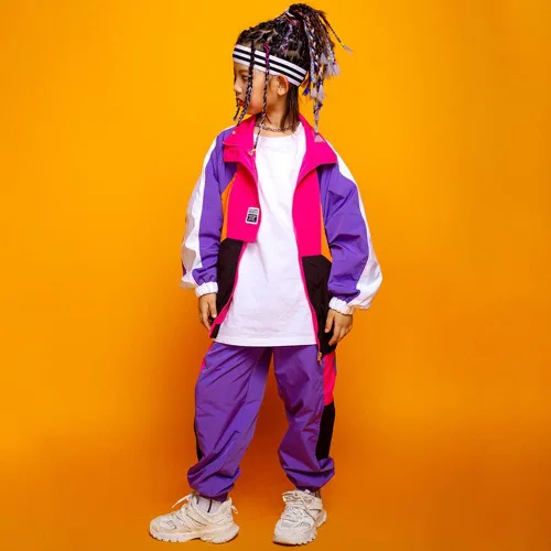 Vista 7 de LOLANTA Conjunto de pantalones deportivos para niñas con bloques de color y pantalones deportivos deportivos de hip hop y baile ropa de calle unisex