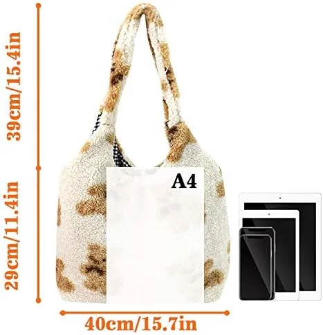 Vista 2 de Bolsa de piel sintética para mujer y niña, tipo bandolera, linda, grande, con diseño de oso de felpa para compras o citas