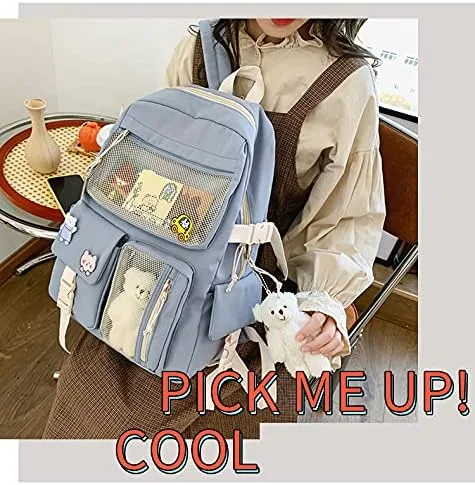 Vista 4 de Mochila kawaii con pin kawaii y accesorios linda mochila kawaii para mochila escolar mochila kawaii para niña linda
