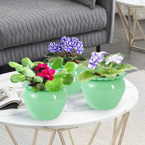 Vista 6 de Maceta para Flores Violeta Africana Verde de Cerámica con Riego Automático 6.5 * 4.6 * 4 pulgadas Maceta Simple para Plantas con Riego Automático