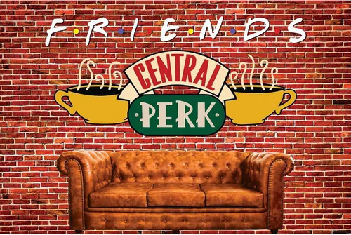 Vista 11 de Fondo de 6 x 4 pies para fiesta de amigos de Central Perk, pared de ladrillo rojo, retro, sofá de pub y café, fondo para fotografía de cumpleaños