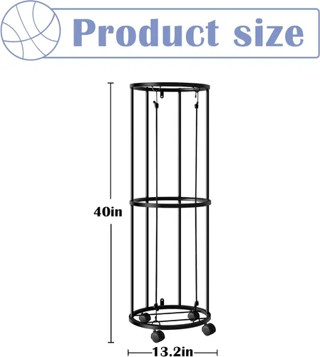 Vista 2 de RunNico Bastidores verticales columnares de bolas - Soporte de baloncesto rodante de 40 x 13.2 pulgadas, soporte de pared para almacenamiento