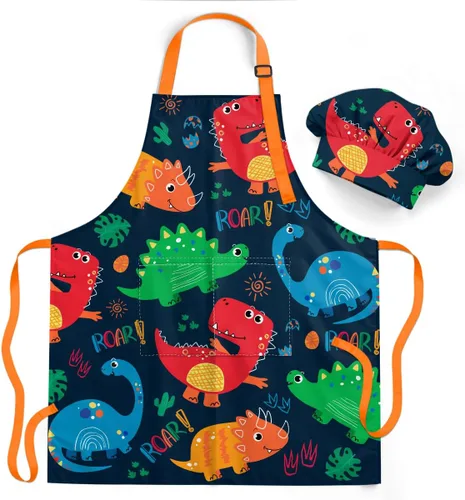Vista 10 de SANDJEST Juego de delantal para niños con gorro de chef, regalos de delantal de cocina Alfabeto