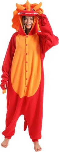 Vista 2 de dressfan Disfraz de dragón de Triceratops de animal, disfraz de dinosaurio, Navidad, Halloween, cosplay, pijama, unisex, para adultos y adolescentes