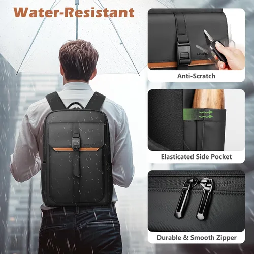 Vista 6 de hk Mochila delgada para laptop para hombre y mujer Negro