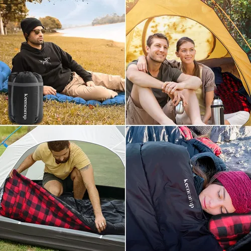 Vista 7 de Keencamp Saco de dormir de 0 grados de franela de algodón para invierno, clima frío para adultos, XXL saco de dormir de 4 estaciones, grande y alto