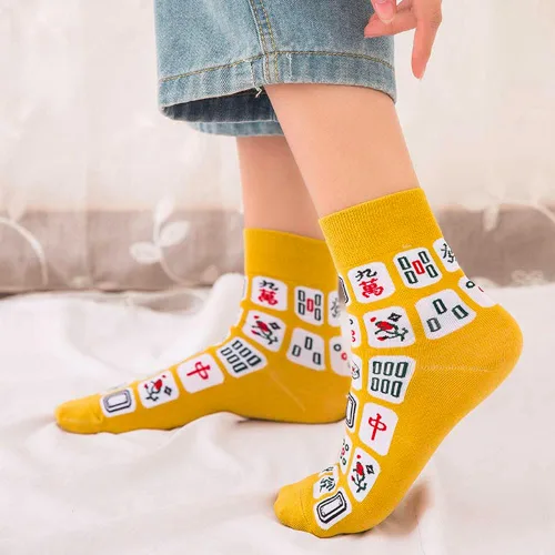 Vista 4 de SHINININGSOUL - Calcetines de algodón creativos con estampado de Mah Jong
