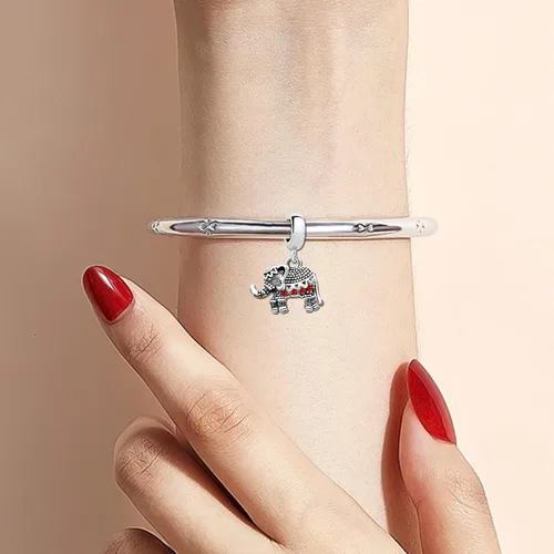 Vista 4 de KunBead Dijes colgantes de cumpleaños con piedra natal de elefante compatibles con pulsera Pandora para mujer