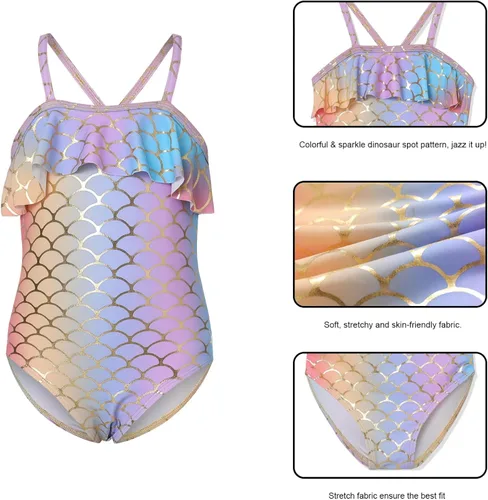 Vista 7 de Phineein Girls One-Piece Swimwear Tropical Fruit Heart Print Ruffle Bathing Suit