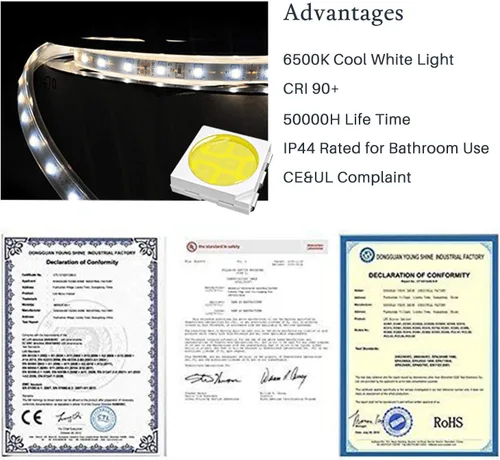 Vista 6 de H&A Espejo LED de longitud completa para pared, espejos de baño de alta calidad para tocador con luces y función antiniebla, control táctil vertical