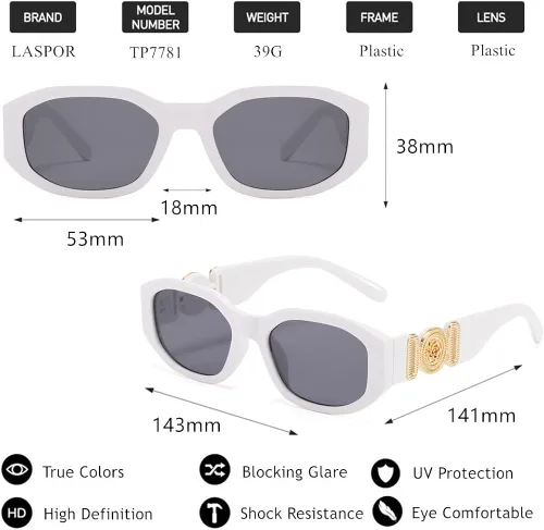 Vista 6 de LASPOR Gafas de sol irregulares para mujeres y hombres, modernas, retro, vintage, rectangulares, persianas hexagonales, protección UV400