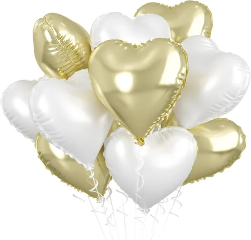 Vista 18 de Globos de corazón azul bebé, 10 piezas de globos en forma de corazón azul claro y blanco pastel, globos de papel de aluminio blanco arena crema