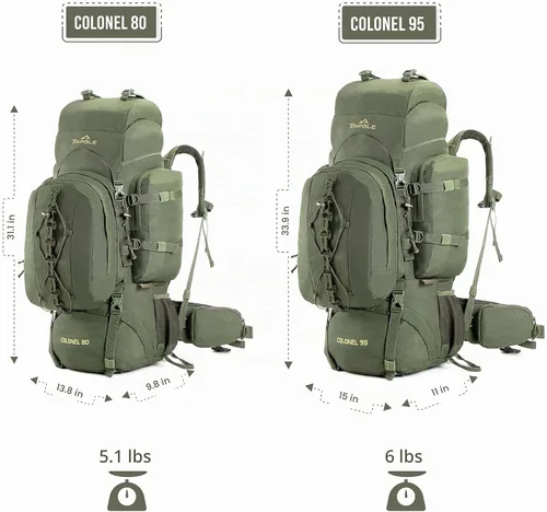 Vista 5 de Tripole Colonel Mochila de 95 Litros + Mochila de Día Desmontable, Verde militar