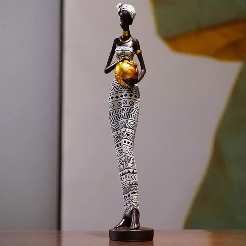 Vista 7 de Buwakul Paquete de 3 esculturas de mujer africana de resina de 17 pulgadas de alto, estatua tribal para decoración del hogar, arte coleccionable