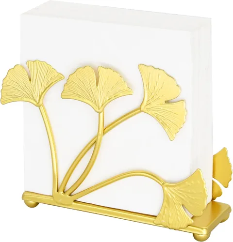 Vista 8 de Owlgift Servilletero moderno de hoja de ginkgo dorado pintado – Servilletero de papel decorativo de hierro de primera calidad de 6.7 pulgadas