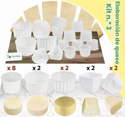 Vista 3 de PetriStor - Kit de 16 piezas de queso suave para principiantes - Moldes de queso pequeños - Moldes de queso crema para hacer queso - Molde