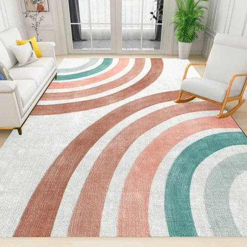 Vista 17 de Alfombra bohemia de arco iris nórdico, alfombra grande con estampado geométrico, alfombra antideslizante para niños con alfombra antideslizante