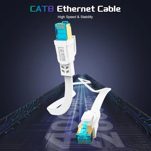 Vista 3 de AOPOCKAN TECH Cable Ethernet Cat 8 de 6 pies, cable de conexión de red de Internet de alta velocidad de 40 Gbps 2000 MHz, cable LAN plano blindado