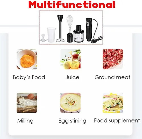 Vista 5 de Mezclador de alimentos, palillo complementario de alimentos, exprimidor de mano doméstico 4 en 1, batido y picadora de carne