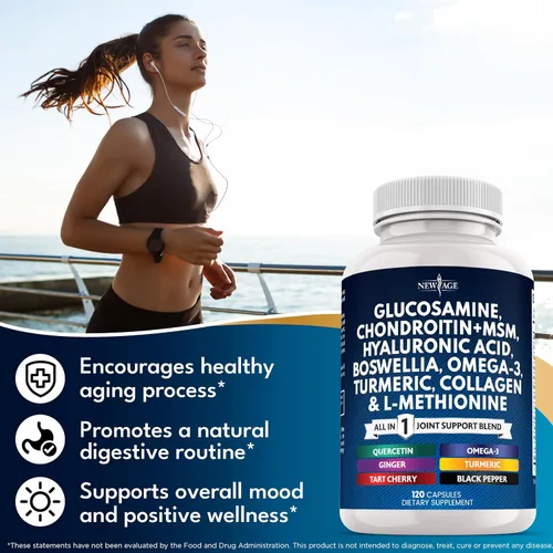 Vista 3 de Condroitina de glucosamina, MSM, curcumina de cúrcuma, colágeno, ácido hialurónico, Omega 3 – Suplemento de salud articular para hombres y mujeres