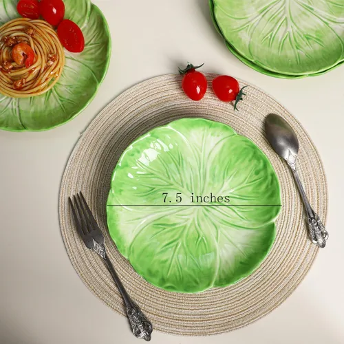 Vista 2 de Gaolinci Plato de cena de cerámica de dibujos animados de la serie Cabbage de 7.5 pulgadas (juego de 4)