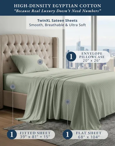 Vista 384 de LANE LINEN - Sábanas individual 100% algodón egipcio suave, cómodo y grueso de calidad de hotel, costuras reforzadas totalmente elásticas, sin