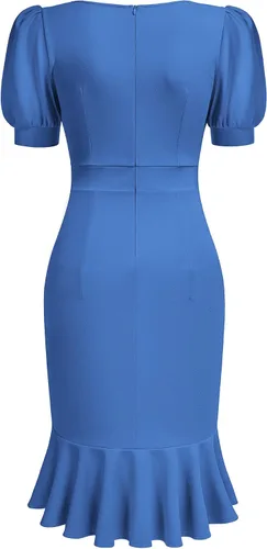Vista 3 de AISIZE Vestido de cóctel vintage con cuello en V y dobladillo con volantes para mujer