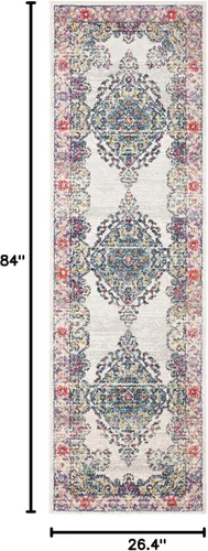 Vista 2 de SAFAVIEH Evoke Collection EVK250A - Alfombra de pasillo, 2 pies 2 pulgadas x 7 pies, color crema y fucsia, diseño oriental Shabby chic, no desprende