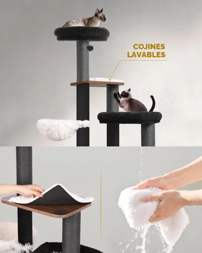 Vista 3 de Árbol de gato resistente de 63 pulgadas para gatos de interior, torre resistente para gatos grandes con poste rascador, percha superior de felpa