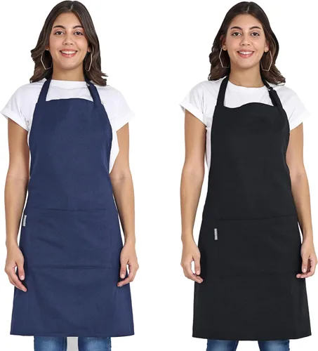 Vista 16 de Delantal de chef, delantal de cocina de algodón reciclado con un cuello ajustable con lazos largos, para cocinar, hornear