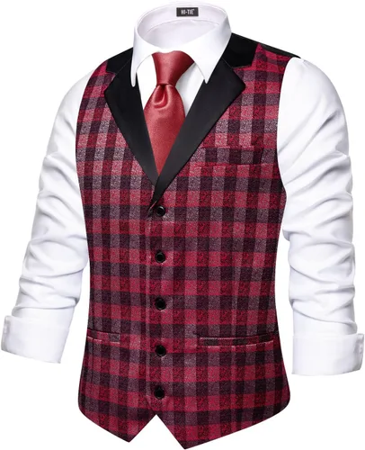 Vista 8 de Hi-Tie Chaleco de lana con solapa de muesca para hombre, chaleco individual marrón (C Brown)