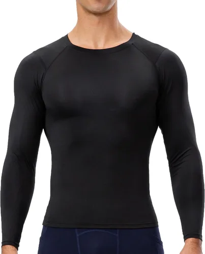 Vista 6 de Camisetas de compresión atléticas para hombre, de manga larga, camisetas de entrenamiento frescas y secas para gimnasio, camiseta deportiva activa