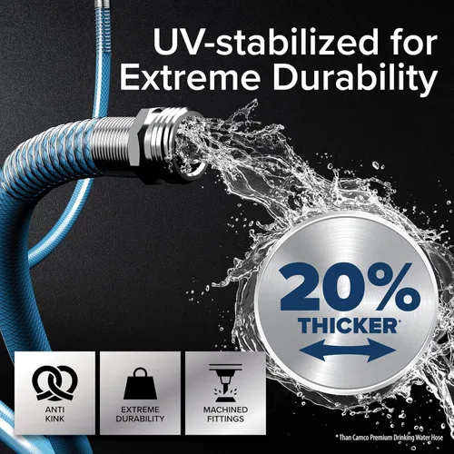 Vista 4 de Camco 22813 Manguera de agua potable prémium de 4 pies, sin plomo ni BPA, diseño antitorceduras, 20% más gruesa que las mangueras estándar de 5/8