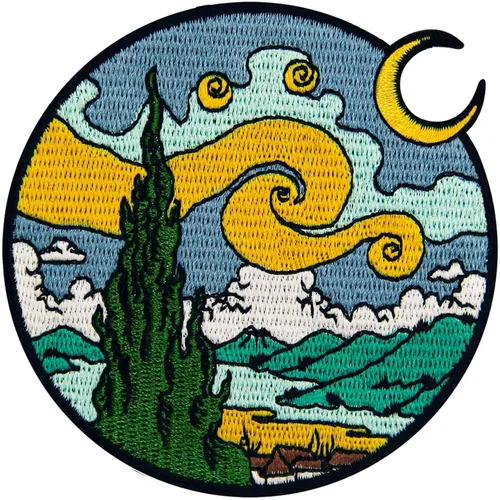 Vista 4 de Parche bordado de cielo estrellado con apliques para coser en emblema, azul