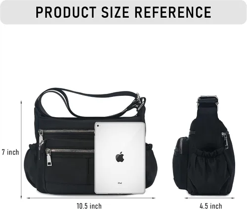 Vista 4 de Chinllo Bolso cruzado de nailon para mujer, con múltiples bolsillos, espacioso, bolso de hombro con correa