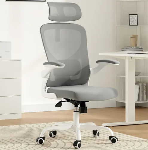 Vista 8 de Silla de oficina ergonómica negra y silla de escritorio de respaldo alto con soporte lumbar ajustable, cómodas sillas de juegos de computadora