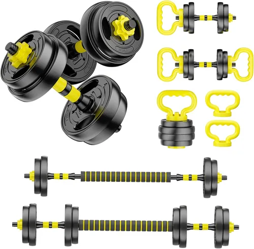 Vista 11 de Juego de mancuernas ajustables, pesas libres de 10 a 90 libras con conector – mancuernas 4 en 1, barra, pesa rusa y soporte para flexiones, juego