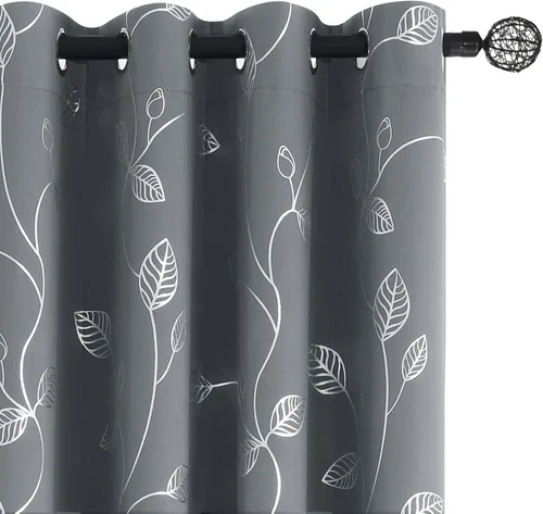 Vista 24 de BUHUA Cortinas pequeñas para ventana de 36 pulgadas de largo, 2 paneles, cortinas opacas con elegantes ramas de árbol plateadas, cortinas de bloqueo