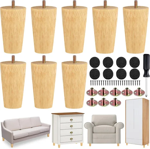 Vista 14 de TURSTIN 8 patas redondas para muebles de 3 pulgadas, patas redondas de madera maciza con tuercas en T M8, patas de sofá, patas de repuesto