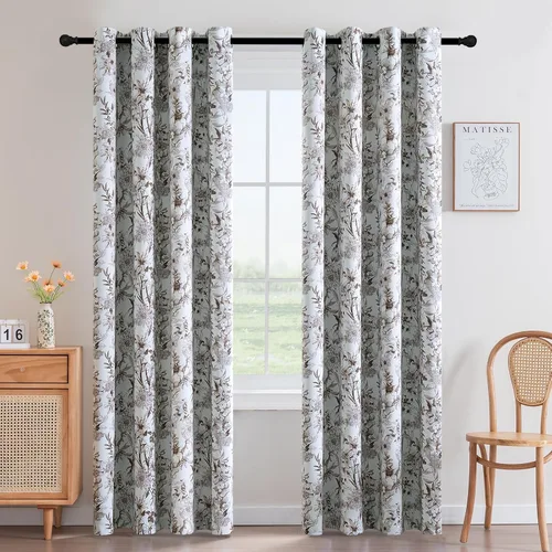 Vista 20 de H.VERSAILTEX Cortinas opacas de 63 pulgadas de largo, juego de 2 paneles de cortinas con estampado floral para sala de estar, cortinas de ventana