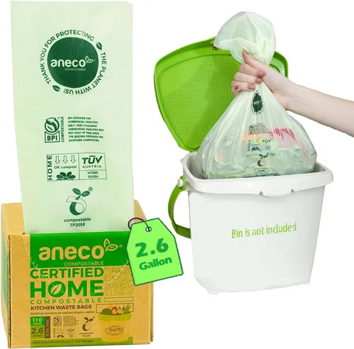 Vista 13 de ANECO Bolsas de basura 100% compostables para el hogar (bolsas de basura de 1.6 galones, 50 unidades), pequeñas bolsas de compost de cocina