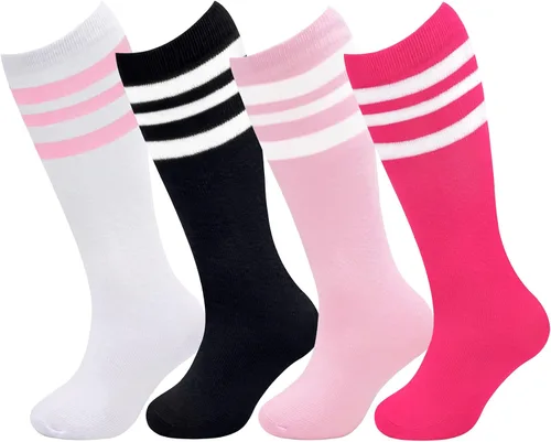 Vista 3 de qikqik 4 pares de calcetines de fútbol para niños pequeños, calcetines de fútbol para niñas y niños, calcetines de béisbol para niños pequeños