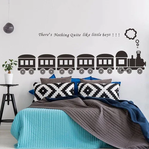 Vista 8 de Calcomanía de pared de tren y adhesivo de riel de alta velocidad, arte de pared de PVC extraíble, perfecto para habitaciones de niños, guarderías