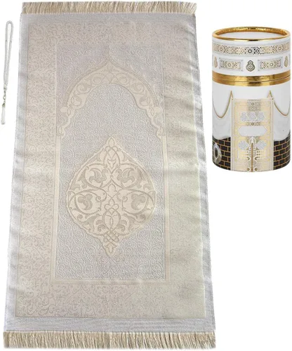Vista 12 de ihvan online Alfombra de oración musulmana y cuentas de oración con caja de regalo cilíndrica de diseño elegante, Janamaz, suave sajadah, juego