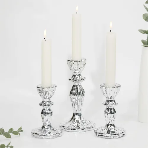 Vista 10 de Juego de 3 portavelas de cristal, diseño de rayas ámbar para centro de mesa, decoración del hogar, boda y fiesta