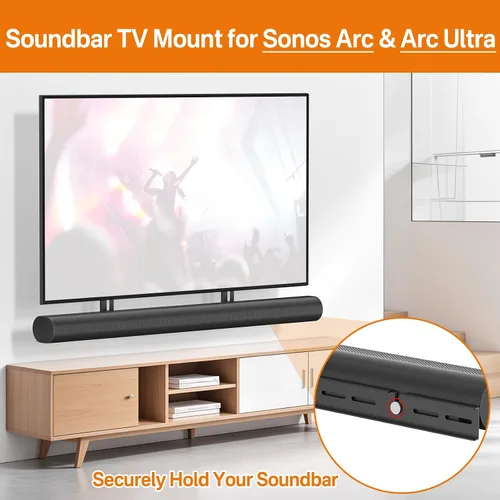 Vista 2 de Soporte de barra de sonido resistente para Sonos Arc y Sonos Arc Ultra Mount debajo de la TV, soporte de montaje de barra de sonido ajustable