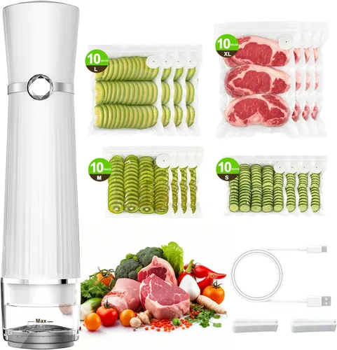 Vista 8 de Sellador al Vacío para Alimentos y Bolsa de Sellado al Vacío Grande (11.8×13.4in), 40 Bolsas de Sellado al Vacío Reutilizables y 2 Clips de Sellado
