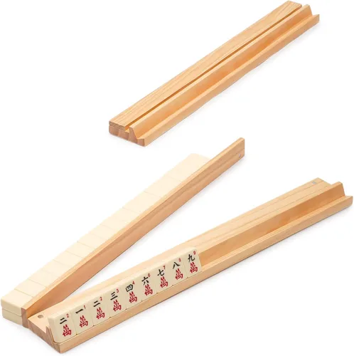 Vista 3 de Juegos de Mahjong Americano de Yellow Mountain Imports - Clásico de Lujo con Estuche de Madera, Estantes de Empuje de Madera, Indicador de Viento